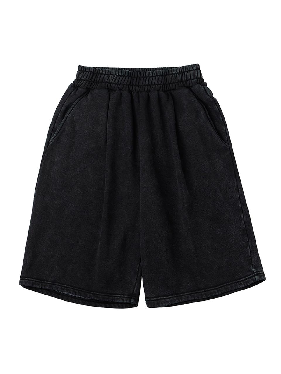 URBANAGE Bermuda Pigment One-Tuck Sweat Shorts [Vintage Black]