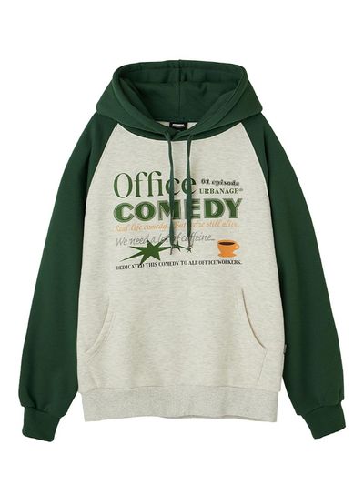 URBANAGE Office Raglan Oversized Fleece-Lined Hoodie [GREEN]