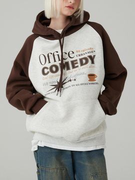 URBANAGE Raglan Oversized Fleece-Lined Office Hoodie [BROWN]