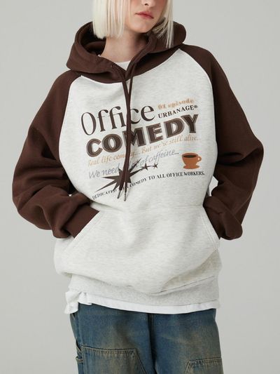 URBANAGE Raglan Oversized Fleece-Lined Office Hoodie [BROWN]