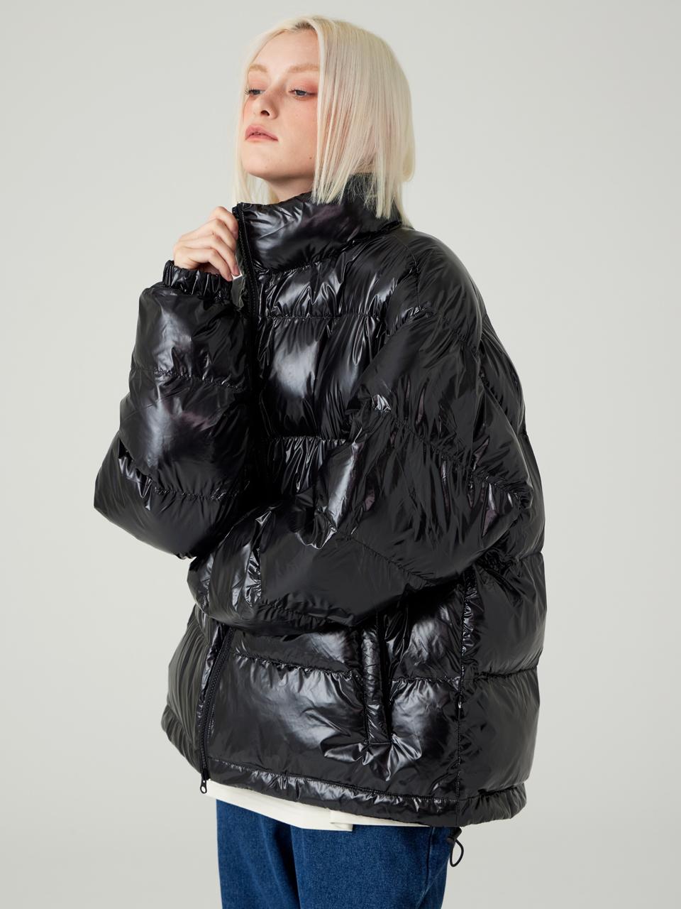 URBANAGE Urban Basic 2-Way Short Padded Jacket [Glossy Black]