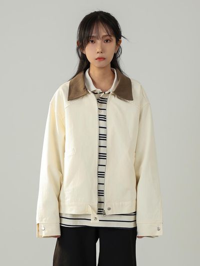 URBANIA AVINS Color Block Cotton Mid-Season Overfit Work Jacket (DDT0191)