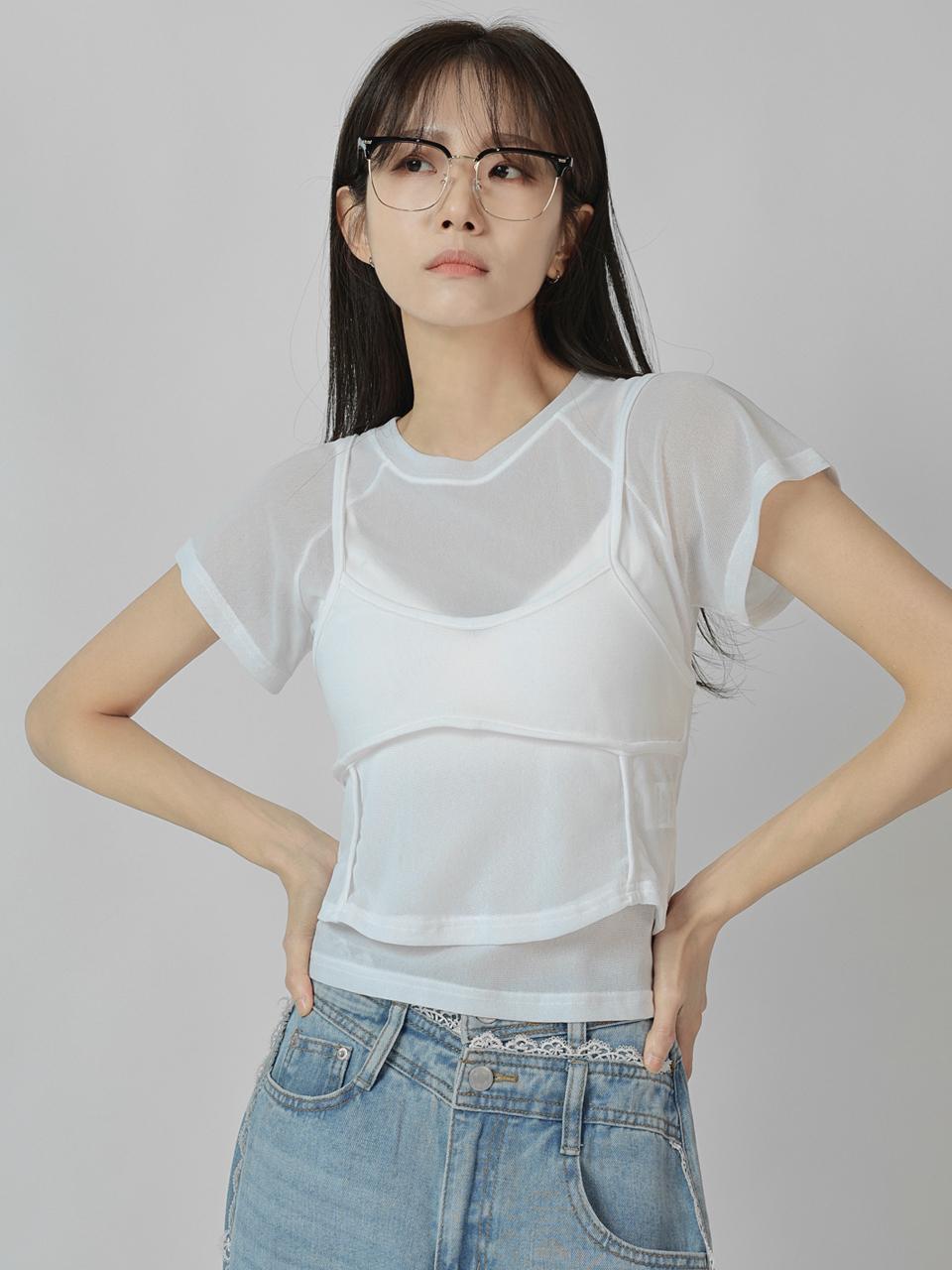 URBANIA Bari Sheer Tank Top T-shirt Layered Set (DDT0249)