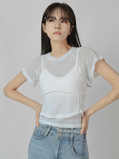 URBANIA Bari Sheer Tank Top T-shirt Layered Set (DDT0249)