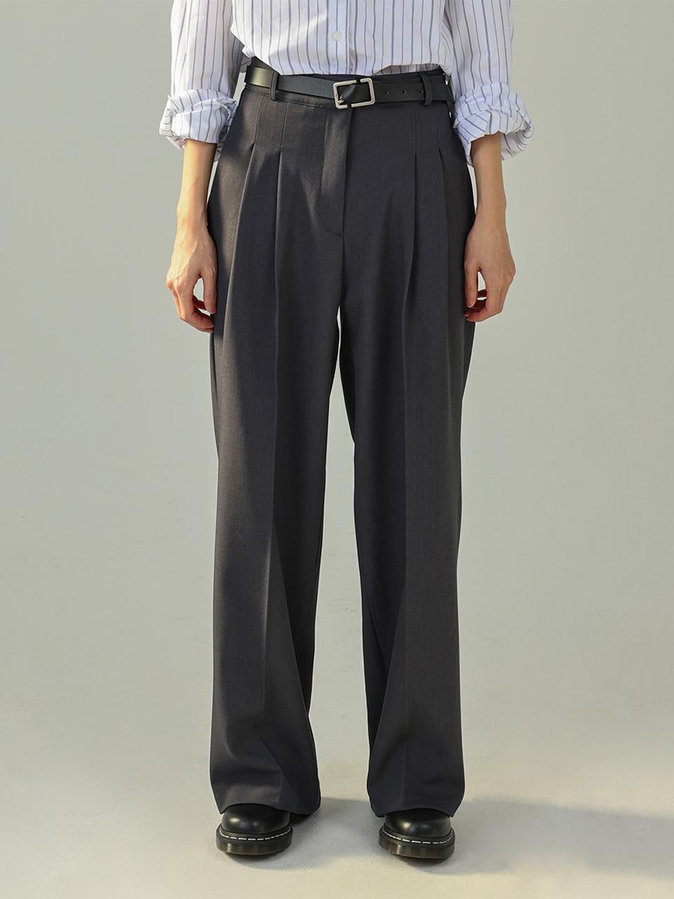 URBANIA Boniel Two Pin-tuck Hidden Button Semi-wide Basic Trousers (DDP0118)