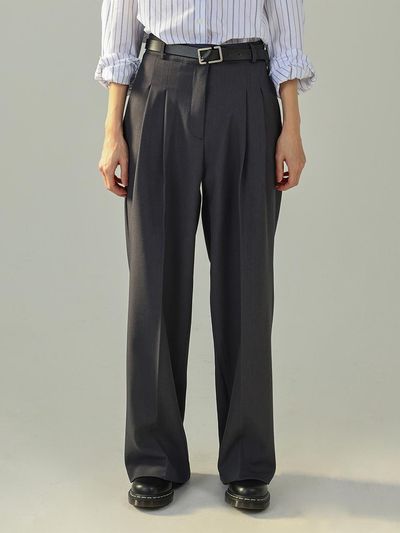 URBANIA Boniel Two Pin-tuck Hidden Button Semi-wide Basic Trousers (DDP0118)