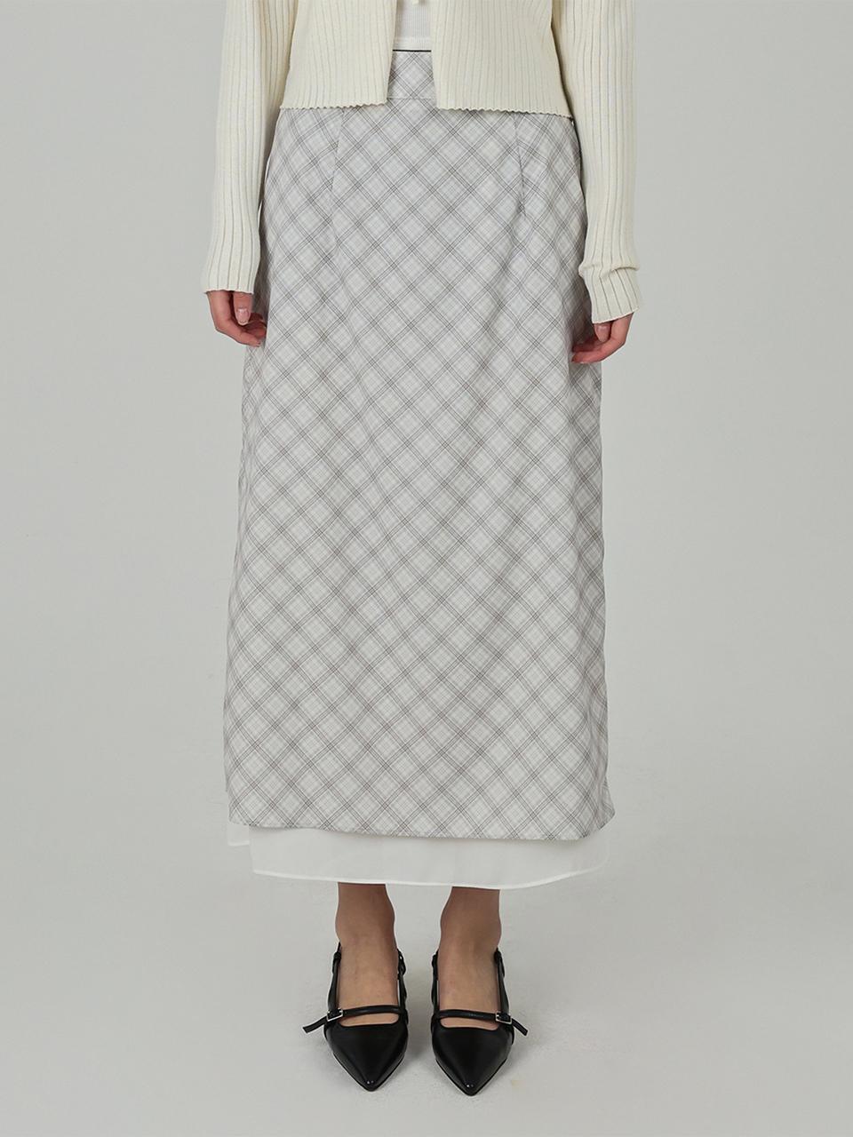 URBANIA Check Layered A-line Long Skirt (DDS0035)