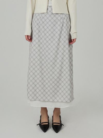 URBANIA Check Layered A-line Long Skirt (DDS0035)