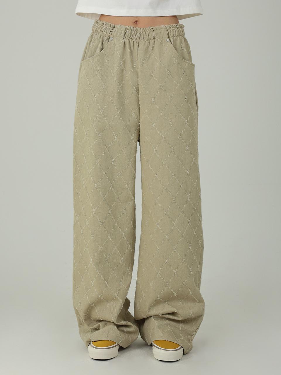 URBANIA Cotton Wide Overfit Loose-fit Elastic Band Washing Detail Unique Pants (DDP0117)
