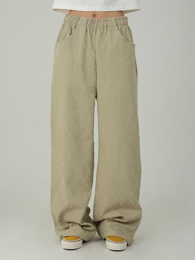 URBANIA Cotton Wide Overfit Loose-fit Elastic Band Washing Detail Unique Pants (DDP0117)