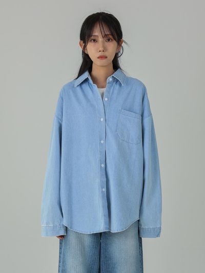 URBANIA Denim Overfit Boyfriend Button-Down Casual Shirt (DDT0182)