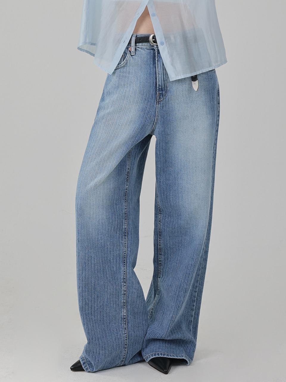 URBANIA Dorien Stripe Wide Washing Vintage Denim Pants (DDP0119)