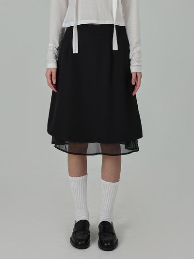 URBANIA Double Chiffon Layered Elastic Banding Midi Skirt