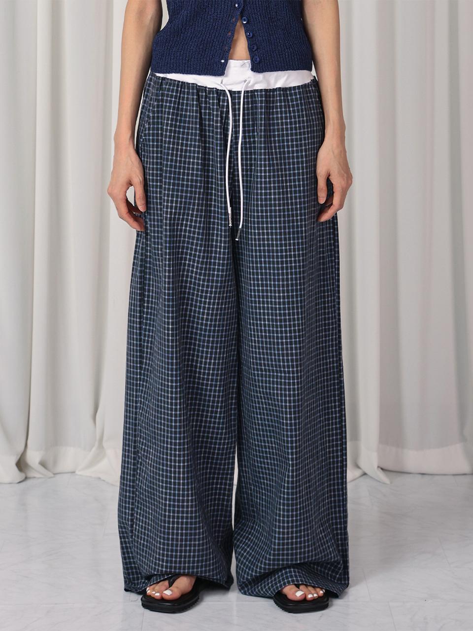 URBANIA KUKU Check Wide Banding Pants (DDP0140)