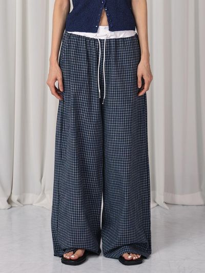 URBANIA KUKU Check Wide Banding Pants (DDP0140)