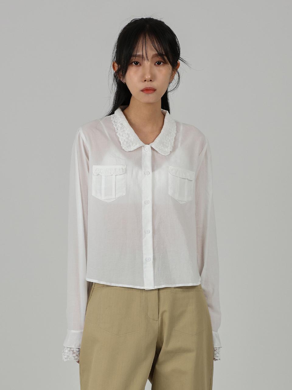URBANIA Lace Collar Layered Crop Cotton Shirt (DDT0200)