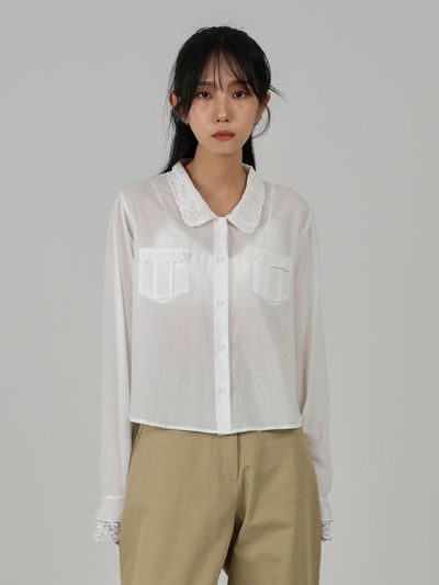URBANIA Lace Collar Layered Crop Cotton Shirt (DDT0200)