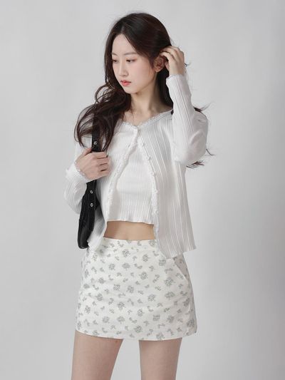 URBANIA MOAZ Lace Ribbed Tank Top Cardigan Set (DDT0245)