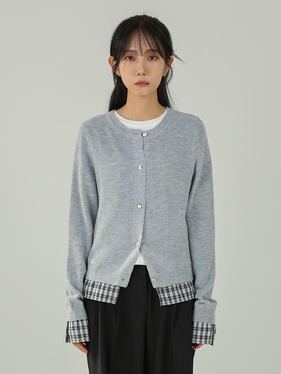 URBANIA Naive Layered Check Vintage Long Sleeve Back-to-School Look Cardigan (DDT0188)
