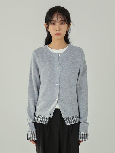 URBANIA Naive Layered Check Vintage Long Sleeve Back-to-School Look Cardigan (DDT0188)