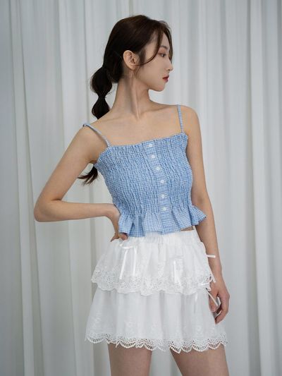 URBANIA O'NEIL Smocked Check Sleeveless Top (DDT0251)
