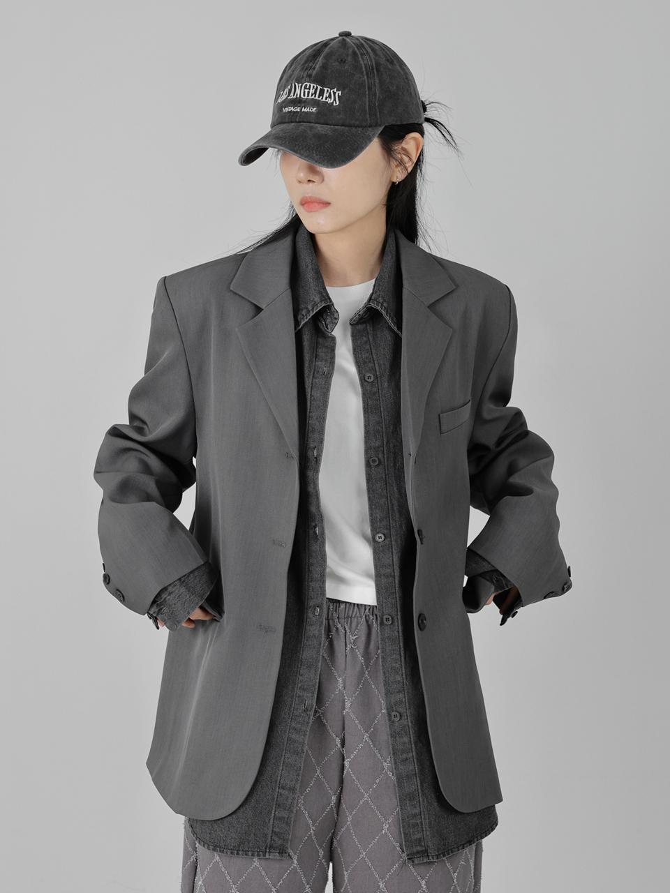 URBANIA Porteo Shoulder Pads Button-up Single Collar Overfit Blazer (DDT0189)