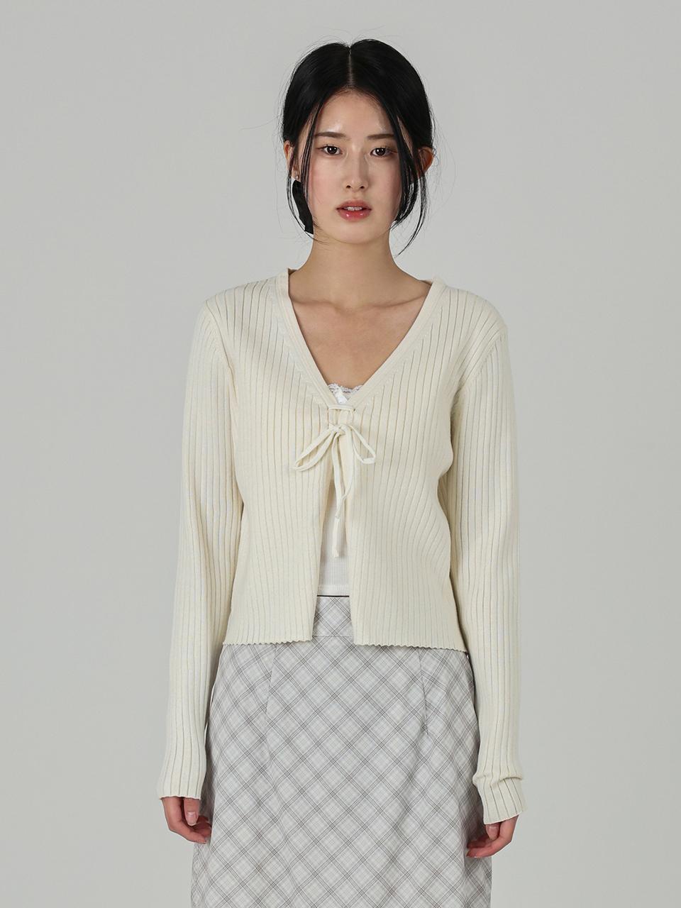 URBANIA Ribbed String V-neck Long Sleeve Cardigan (DDT0204)