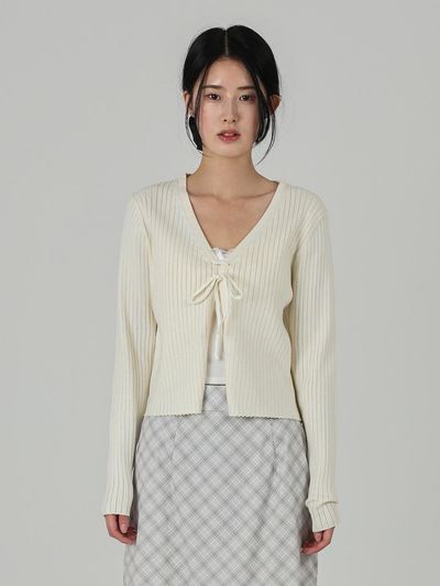 URBANIA Ribbed String V-neck Long Sleeve Cardigan (DDT0204)