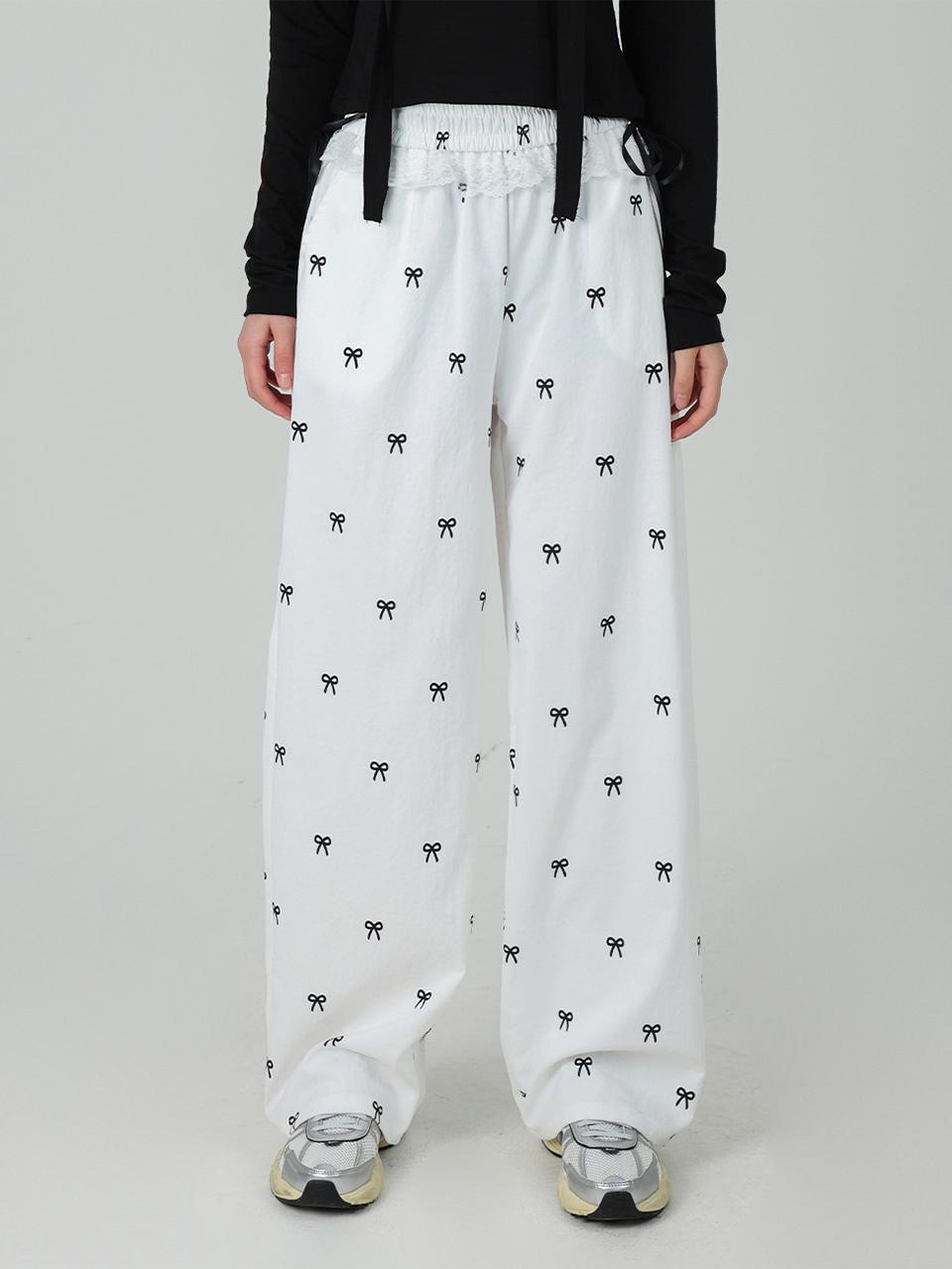URBANIA Ribbon Lace Balletcore Wide Training Pants (DDP0114)