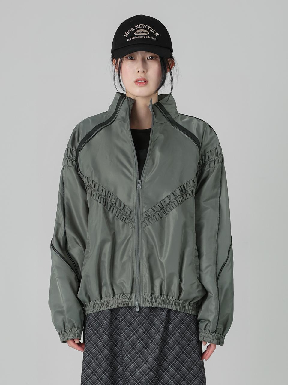 URBANIA Shirring Color Block Overfit Windbreaker Jacket (DDT0197)