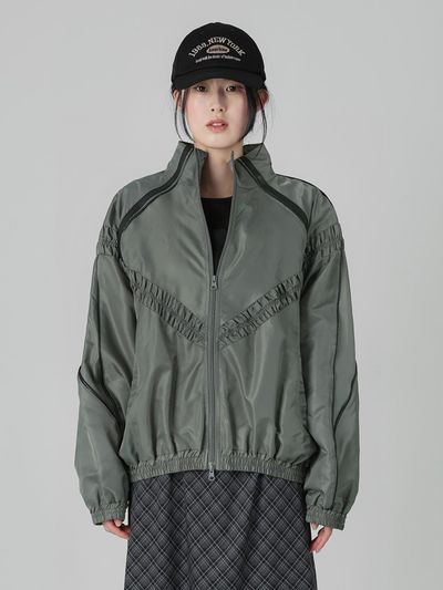 URBANIA Shirring Color Block Overfit Windbreaker Jacket (DDT0197)