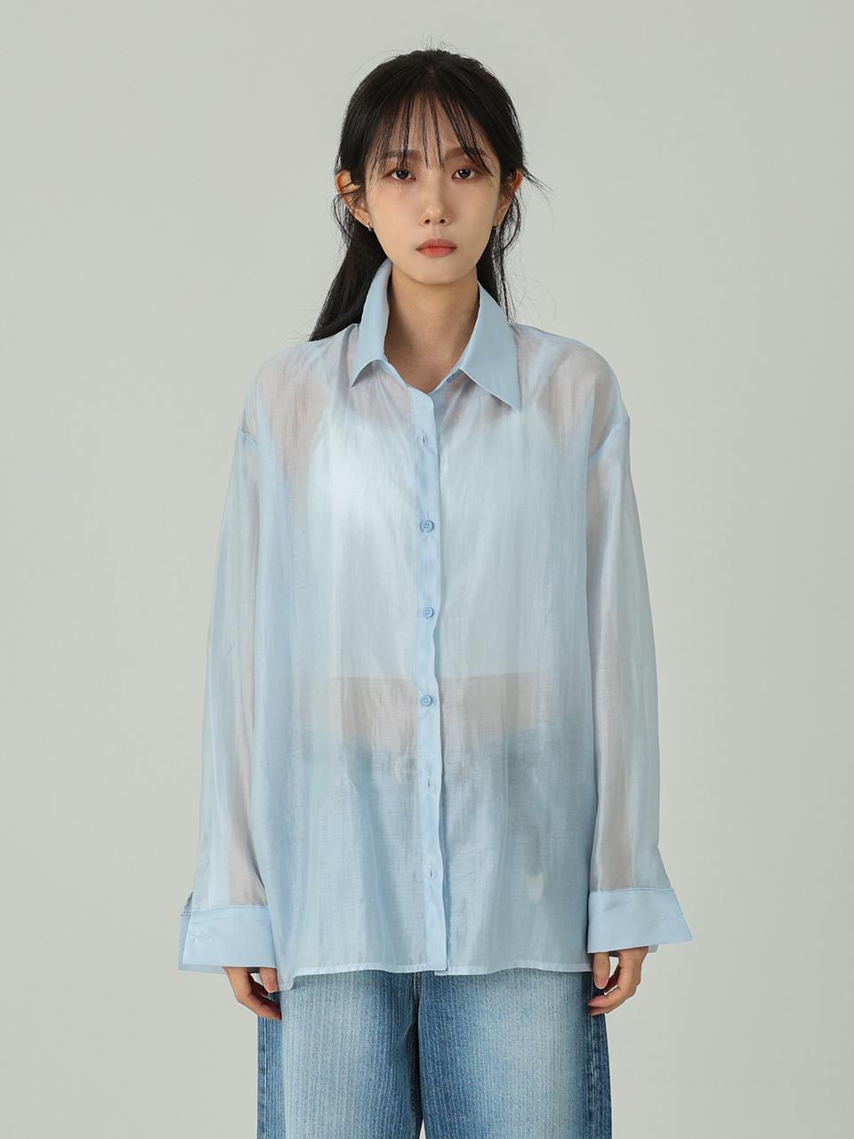 URBANIA Silk Loose Fit See-through Layered Shirt (DDT0193)