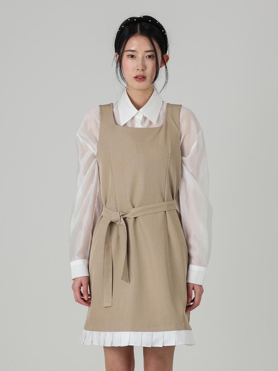 URBANIA Sleeveless Square Neck Pleated Ruched Midi Dress (DDS0032)