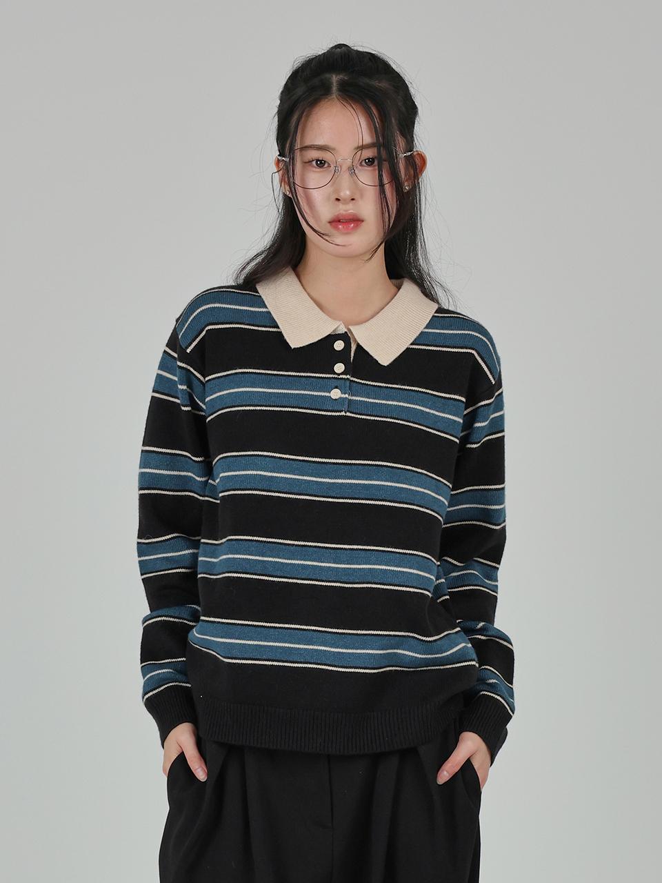URBANIA Striped Collar Long Sleeve Basic Sweater (DDT0150)