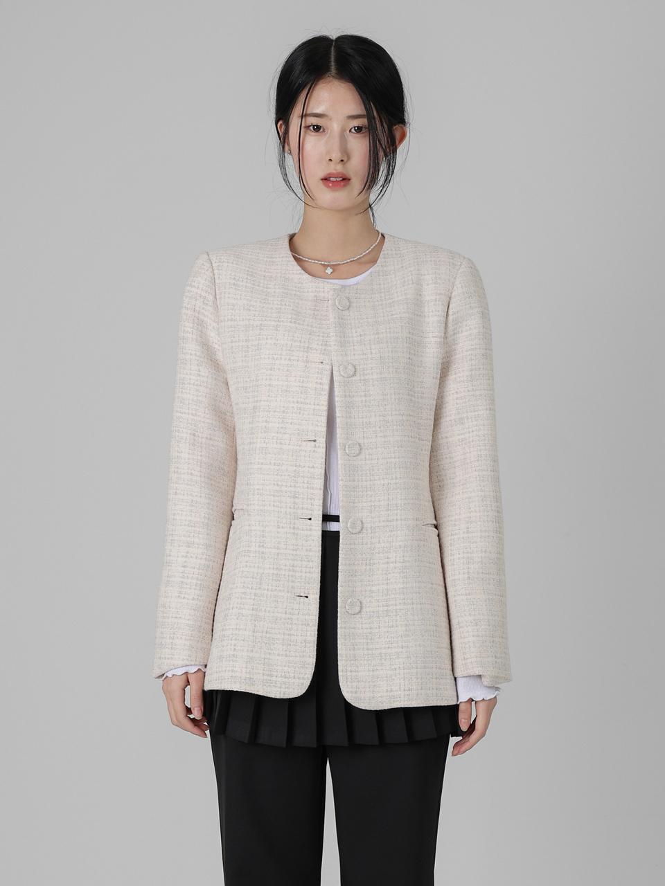URBANIA Tweed Long Sleeve Shoulder Pad Slim Fit Jacket (DDT0181)