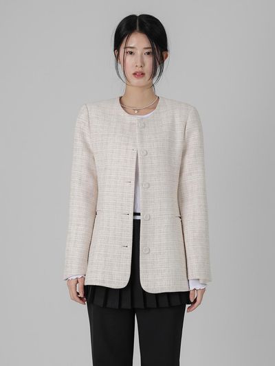 URBANIA Tweed Long Sleeve Shoulder Pad Slim Fit Jacket (DDT0181)
