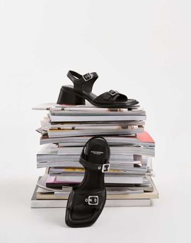 Vagabond Shoemaker Vagabond Ines leather buckle trim heeled sandals in black