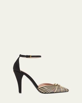 Valentino Garavani 100mm Annine Striped Satin Ankle-Strap Pumps