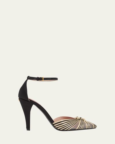 Valentino Garavani 100mm Annine Striped Satin Ankle-Strap Pumps