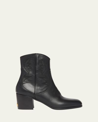 Valentino Garavani 40mm Bard Embroidered Leather Ankle Boots