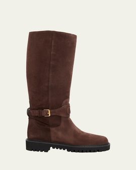 Valentino Garavani 40mm VLogo Signature Suede Knee-High Boots
