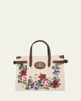Valentino Garavani Antibes Small Floral-Embroidered Shopping Tote Bag