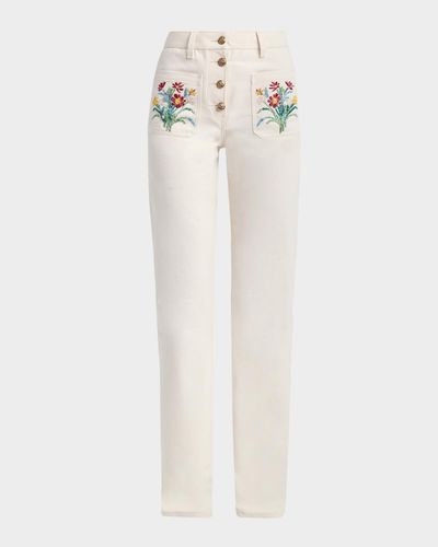 Valentino Garavani Beaded Front Pocket Straight-Leg Jeans