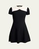 Valentino Garavani Bow-Neck Knit Short-Sleeve Mini Dress - 1