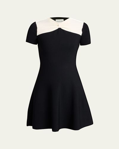 Valentino Garavani Bow-Neck Knit Short-Sleeve Mini Dress