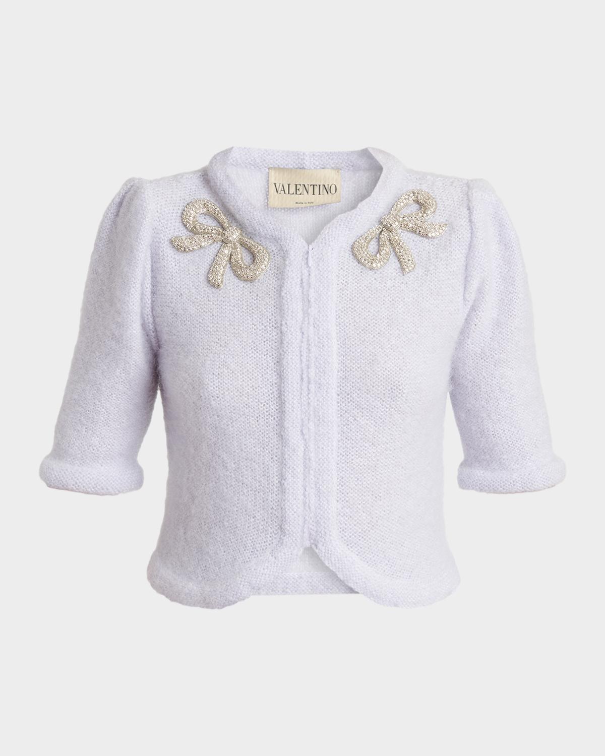Valentino Garavani Bow Embroidered Mohair Short-Sleeve Crop Cardigan