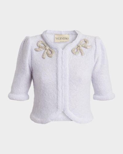 Valentino Garavani Bow Embroidered Mohair Short-Sleeve Crop Cardigan