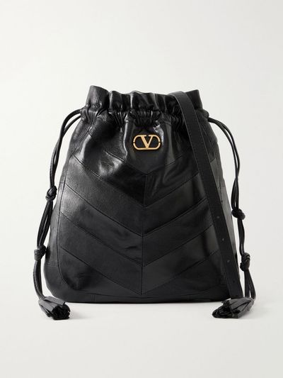 VALENTINO GARAVANI Buckette logo-embellished drawstring leather shoulder bag