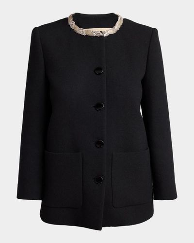Valentino Garavani Crystal Embroidered Collarless Single-Breasted Coat