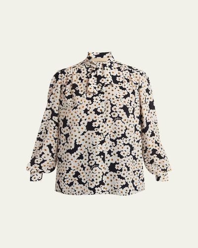 Valentino Garavani Daisy-Print Silk Neck-Scarf Blouse